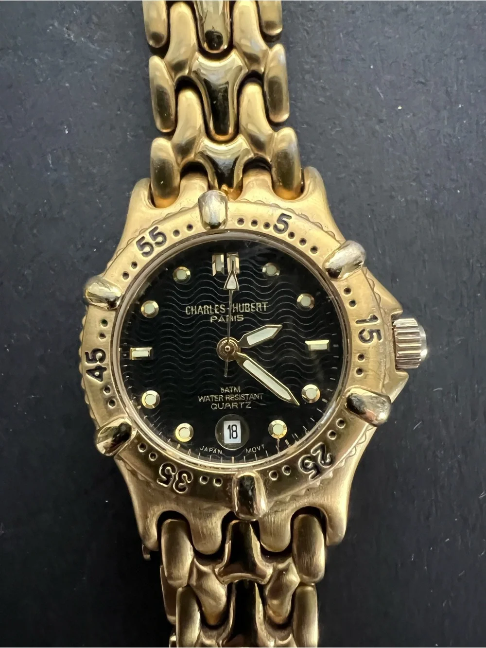 Charles Hubert Paris Gold-Tone Wave Dial Quartz Watch